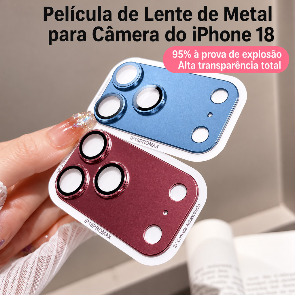 Película Lente Câmera iPhone 18 Pro Max Vidro Temperado 9H Protetor Metal Anti Risco