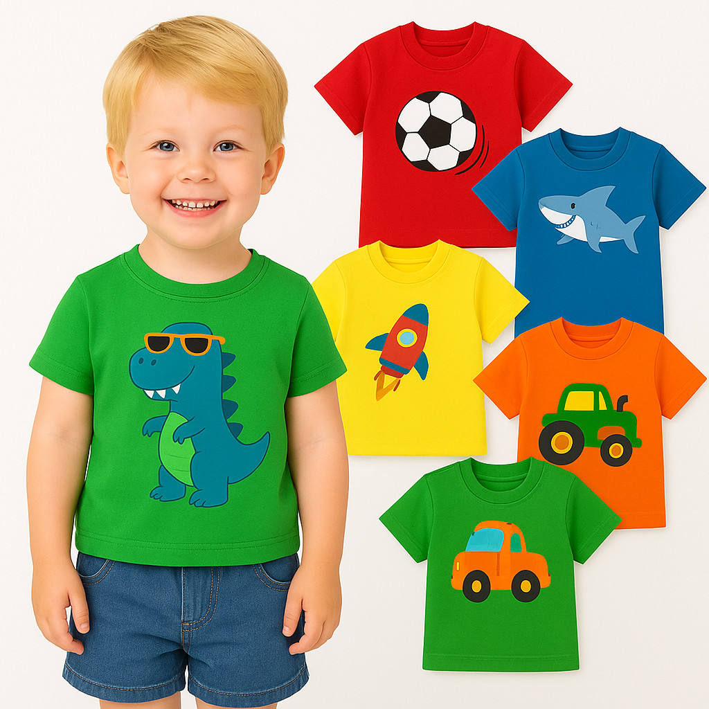 Kit 2 Camisetas de Menino Verão Infantil Sortidos -  Kit 2 Blusas para Meninos Verão -Camisa Masculina Infantil