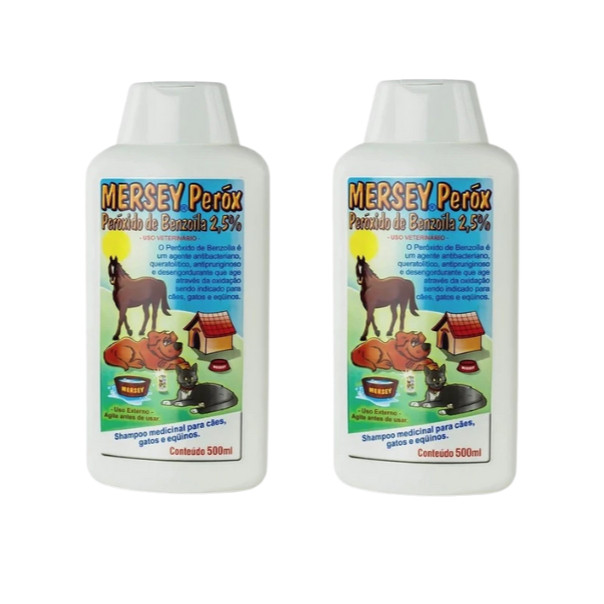 Kit 2 Shampoo Medicinal Peróx Mersey para cães, gatos e equinos - 500ml