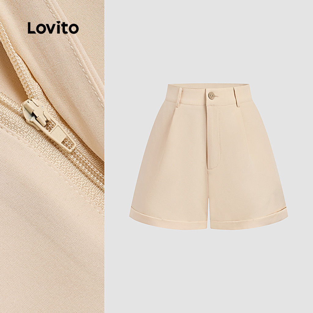 (NEW) Lovito Shorts Casuais de Botão Primavera/verão Shorts de Damascos para Mulheres L154LD045 em Oferta na Shopee
