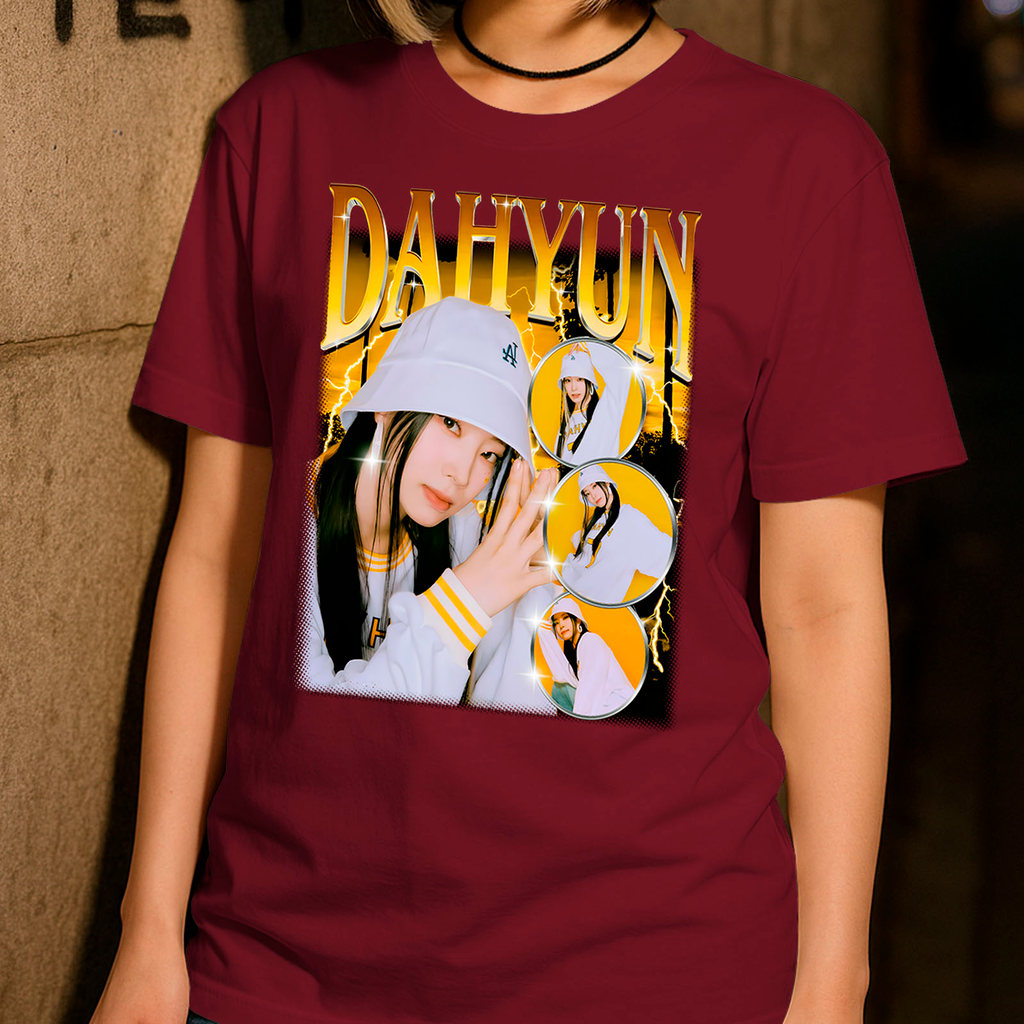 Camiseta Algodão Moda Coreana Blusa Unissex Dahyun Twice Estilo Kpop Roupas Estampada Casual Fã Idol Feminina Look Kpop