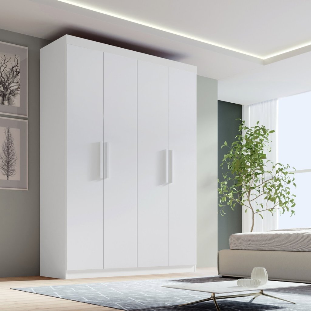 Guarda-roupa Solteiro MDF Fenix 04 Portas 03 Gavetas Branco em Oferta na Shopee