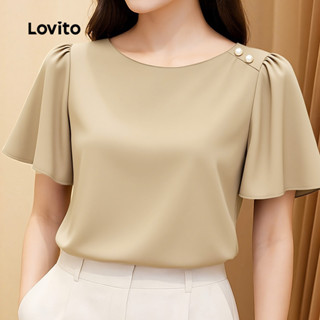 Lovito Blusa Casual de Botão Primavera/verão Blusa Cáqui para Mulheres L154ED222 em Oferta na Shopee