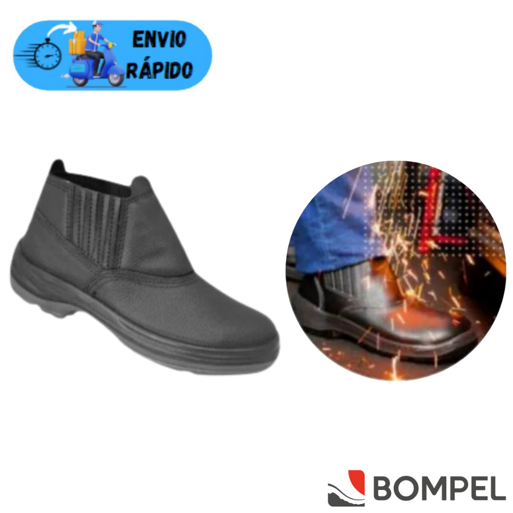 BOTINA BOTA DE SEGURANÇA BOMPEL BICO AÇO COURO ORIGINAL ELASTICO COM CA PARA TRABALHO PROTEÇÃO