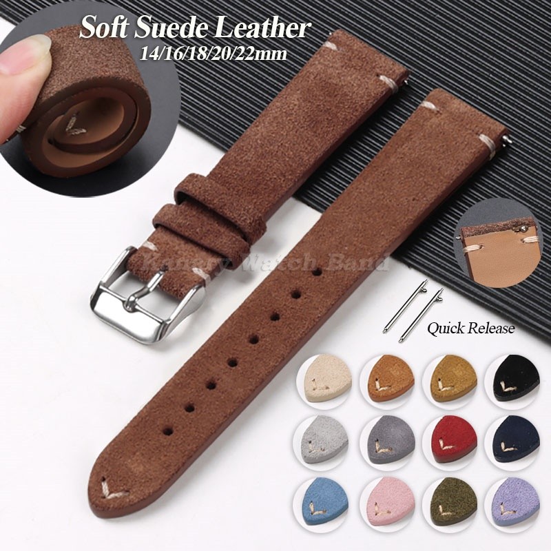Pulseira De Relógio De Couro Genuíno De Camurça Macia 14mm 16mm 18mm 20mm 22mm Pulseiras Coloridas Vintage Costura De Li