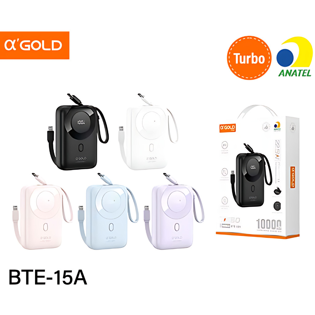 Bateria Portatil Turbo 10000mAh Powerbank 22.5W Lightning e Tipo-C BTE-15A