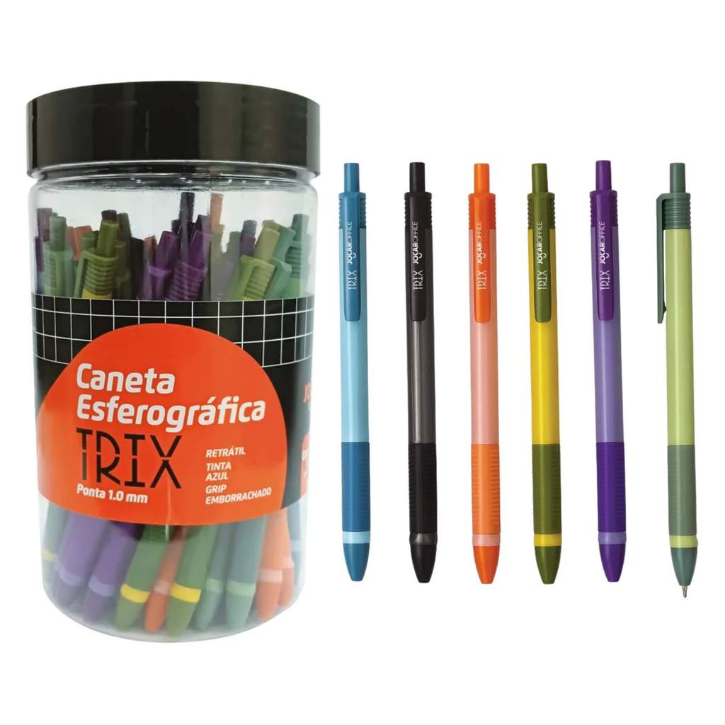 Caneta Esferográfica Trix 1.0 Azul - Pote c/ 50 Unidades Sortidas Jocar Office Leonora - 97944 em Oferta na Shopee