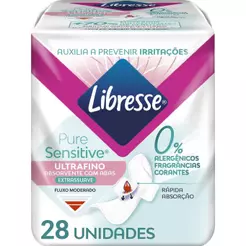 Absorvente Com Abas Libresse Pure Sensitive Ultrafino Dia 28 Unidades