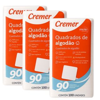 Algodão Quadrado Cremer 300 Unidades Hipoalergênico - Kit Com 3 Pacotes em Oferta na Shopee