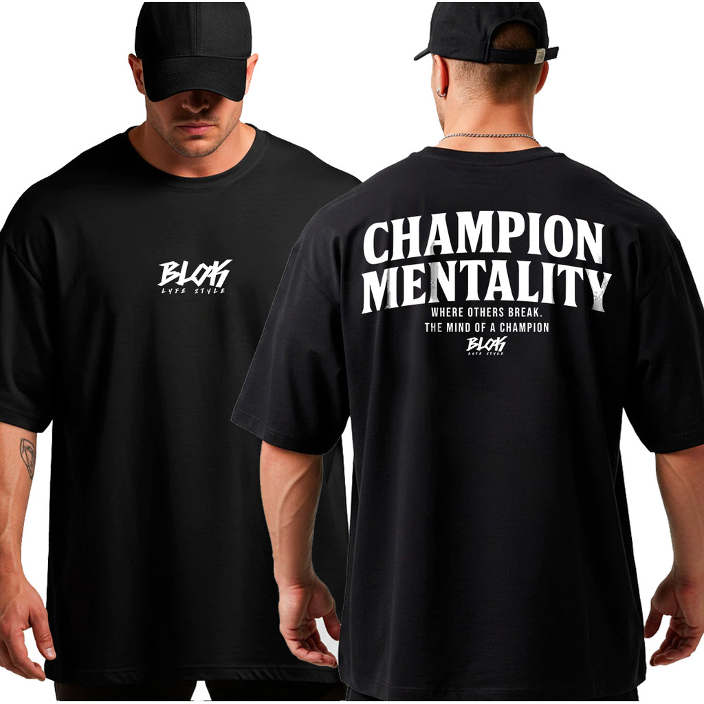 Camiseta Oversized Mentalidade Campeão Musculação Grande Algodão Treino Streetwear Academia