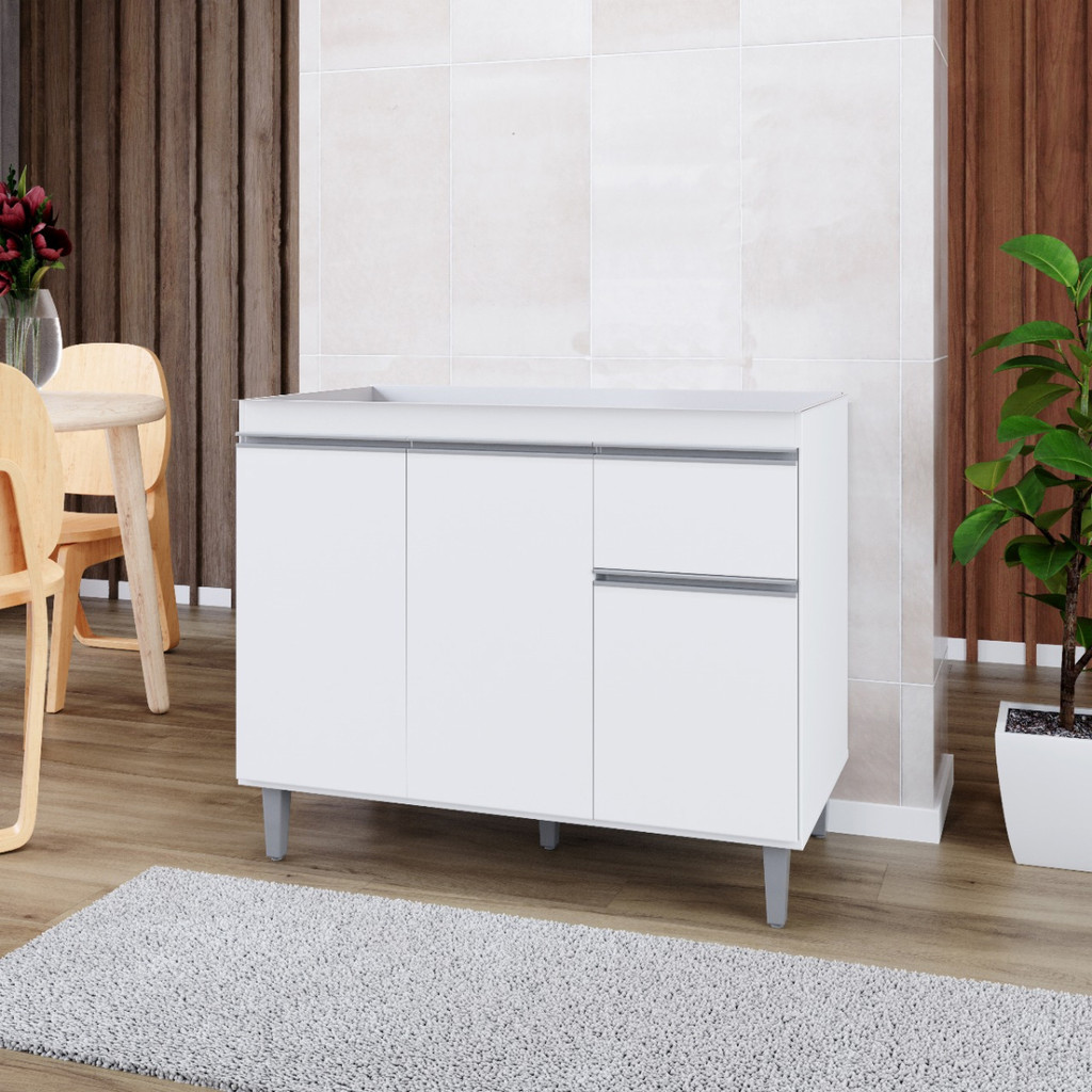 Balcão Para Cozinha 2 Portas Popin 100 cm Branco Sem Tampo