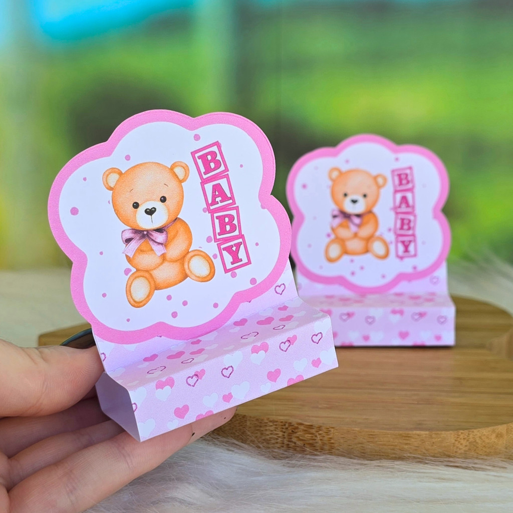 20 a 40 Porta Bis duplo - URSINHO ROSA Chá de bebê - Lembrancinha de festa infantil - PEGUE E MONTE
