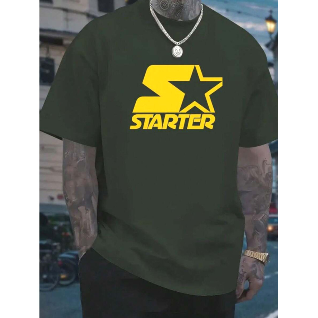 Camisa manga curta e goal redonda estampada starter camiseta masculina casual 100% algodão