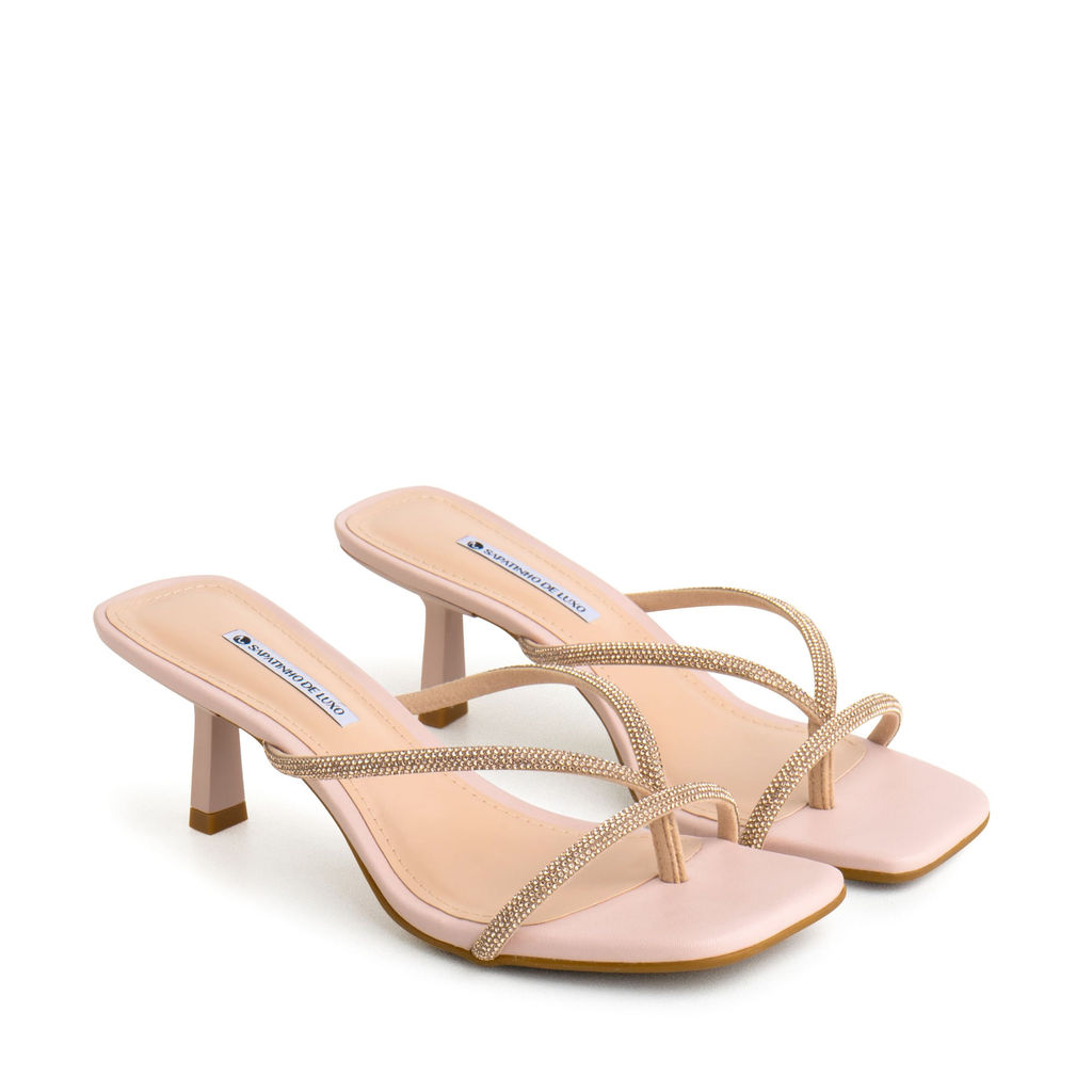 Tamanco Nude Baby Salto Baixo Tira Dedo Brilho 9060.68_4 em Oferta na Shopee