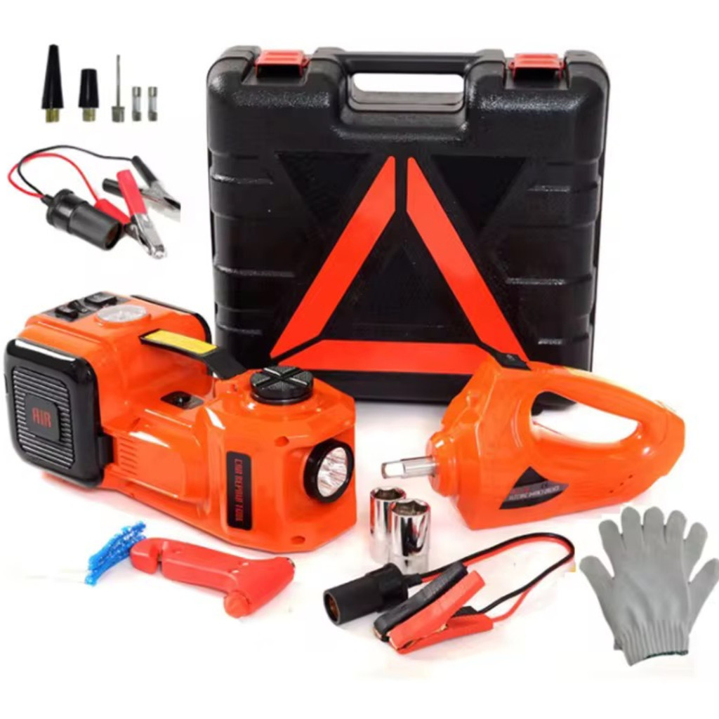 Kit 3 em 1 Macaco Elétrico 12V 5 Ton Bomba de Ar Chave de Impacto Martelo com Maleta Completa em Oferta na Shopee