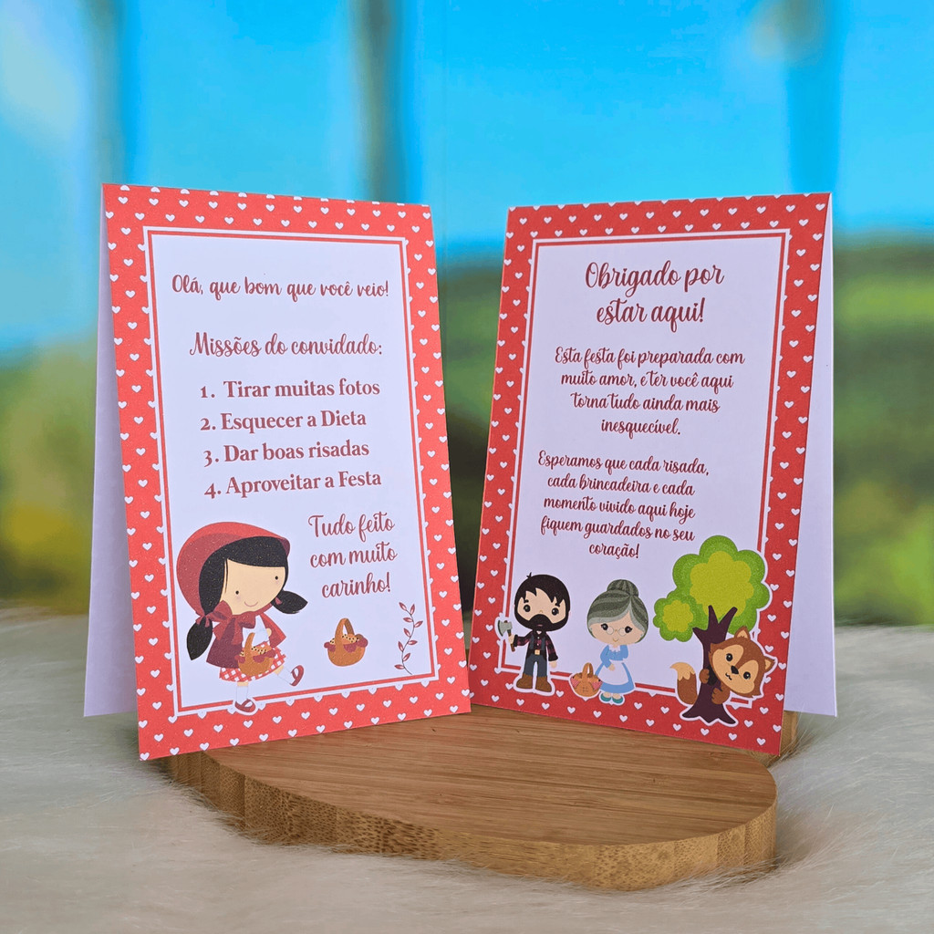 10 a 30 Plaquinhas de mesa CHAPEUZINHO VERMELHO CUTE - Centro de mesa Lembrancinha de festa infantil
