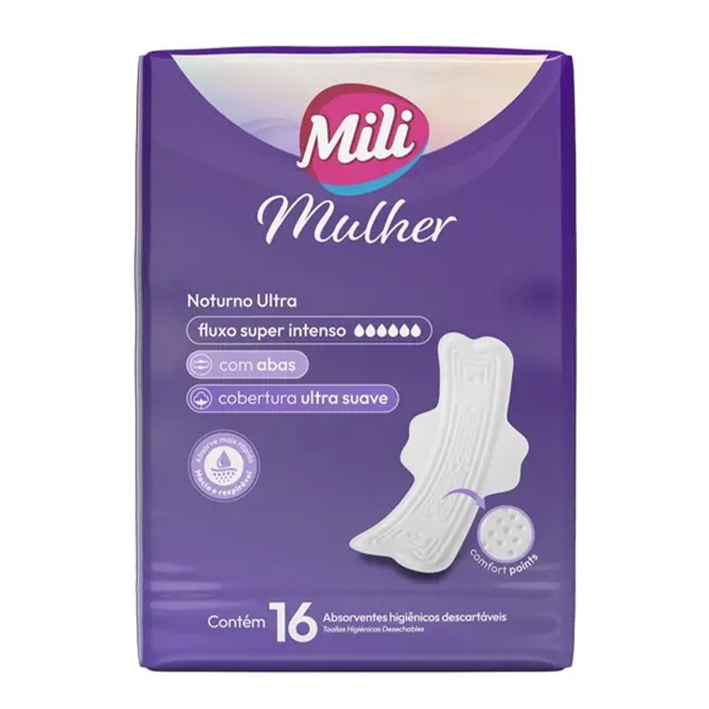 Absorvente Mili Mulher Noturno Ultra Com Abas - Embalagem com 16 Unidades em Oferta na Shopee
