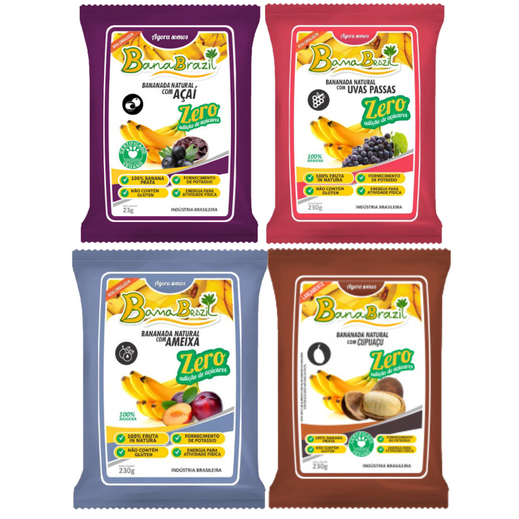 Bananada Açaí, Uvas Passas, Ameixa e Cupuaçu - 04 Pacotes