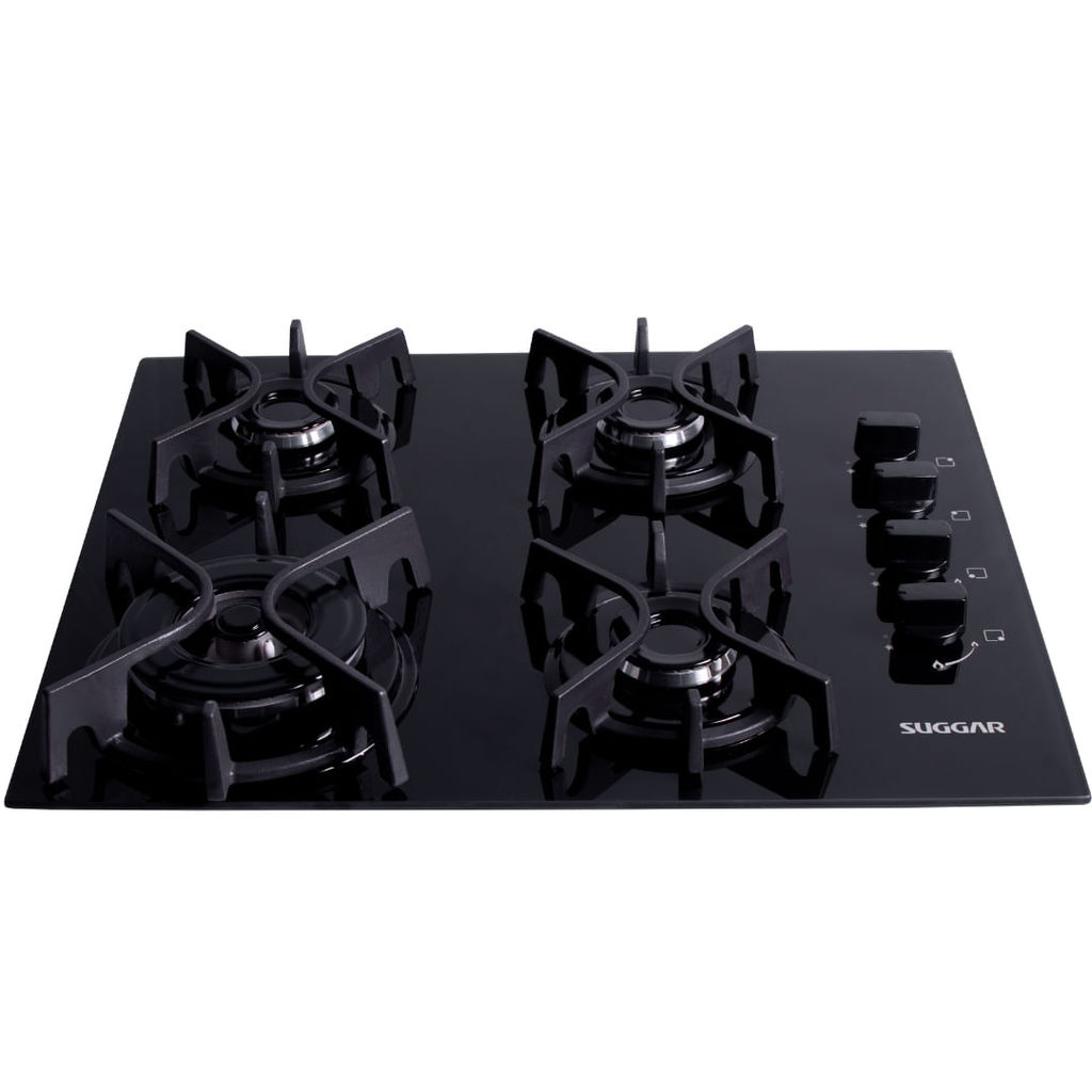 Imagem Cooktop a Gás Suggar 4 Bocas Trich Ferro Fundido Vidro Preto FG4404FVP