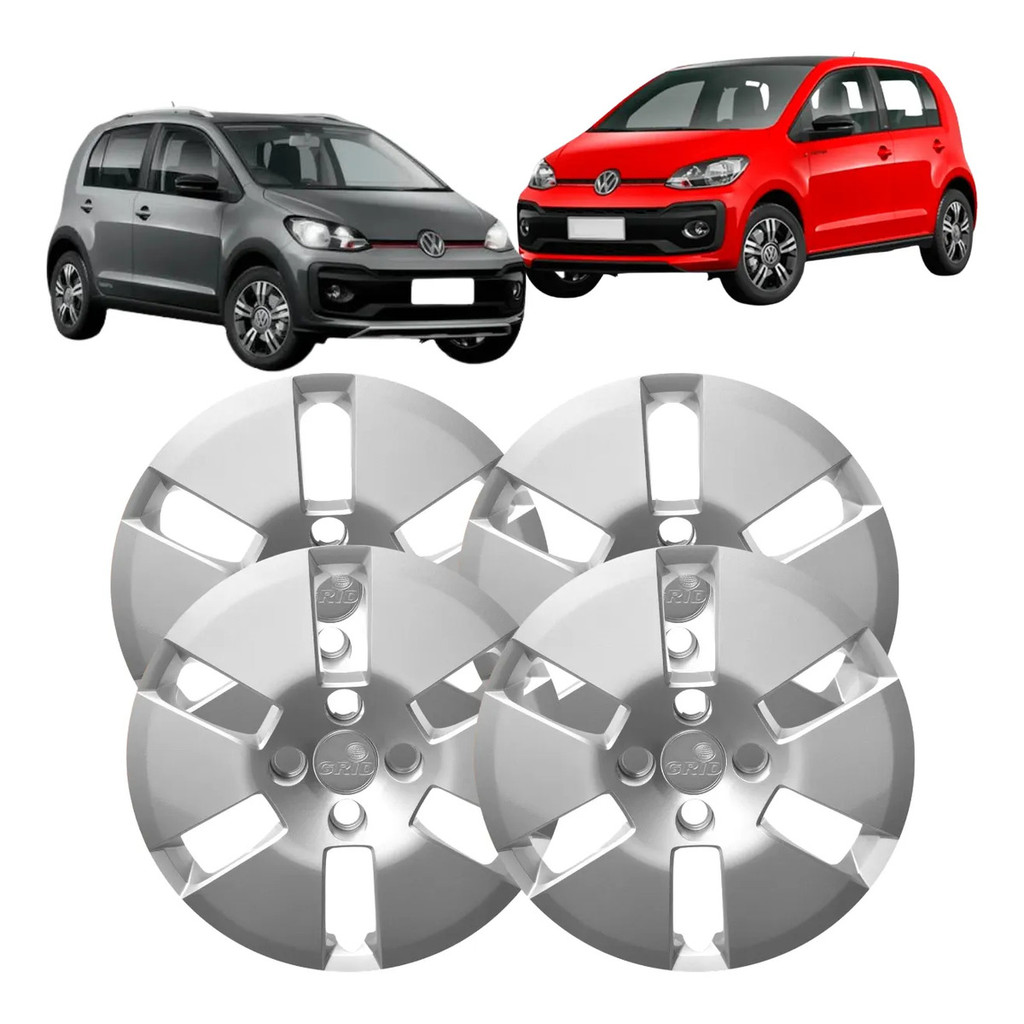 Jogo 4 Calotas Aro 14 Grid Prata Volkswagen Up! 2014/2016