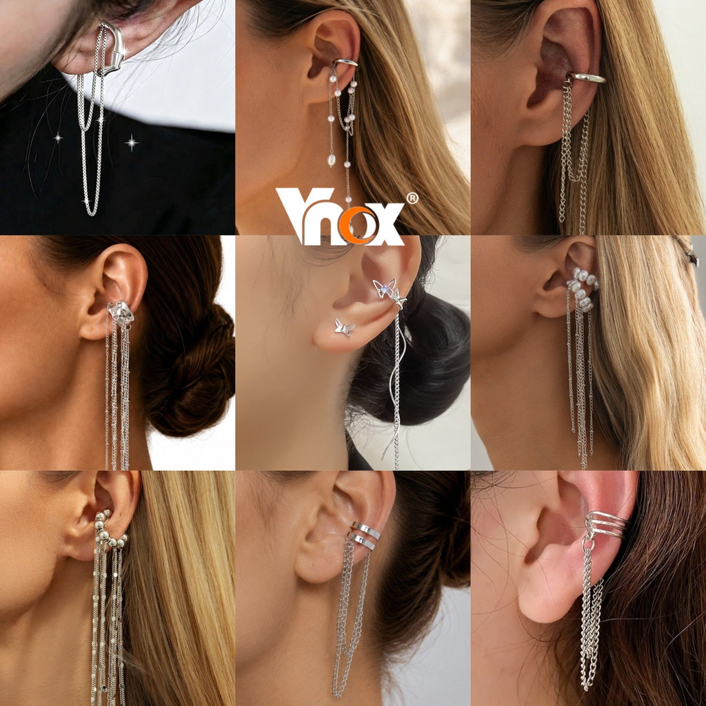 Vnox 2026 Novos Punhos De Orelha Com Borla Prateada Para Mulheres , Clipes Sem Piercing Design De Nicho , 1 Peça