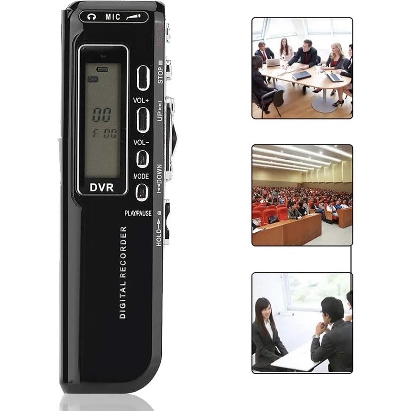 Gravador de Áudio Digital 8GB Profissional Display LCD Microfone Lapela Fone de Ouvido MP3 Gravador Portátil