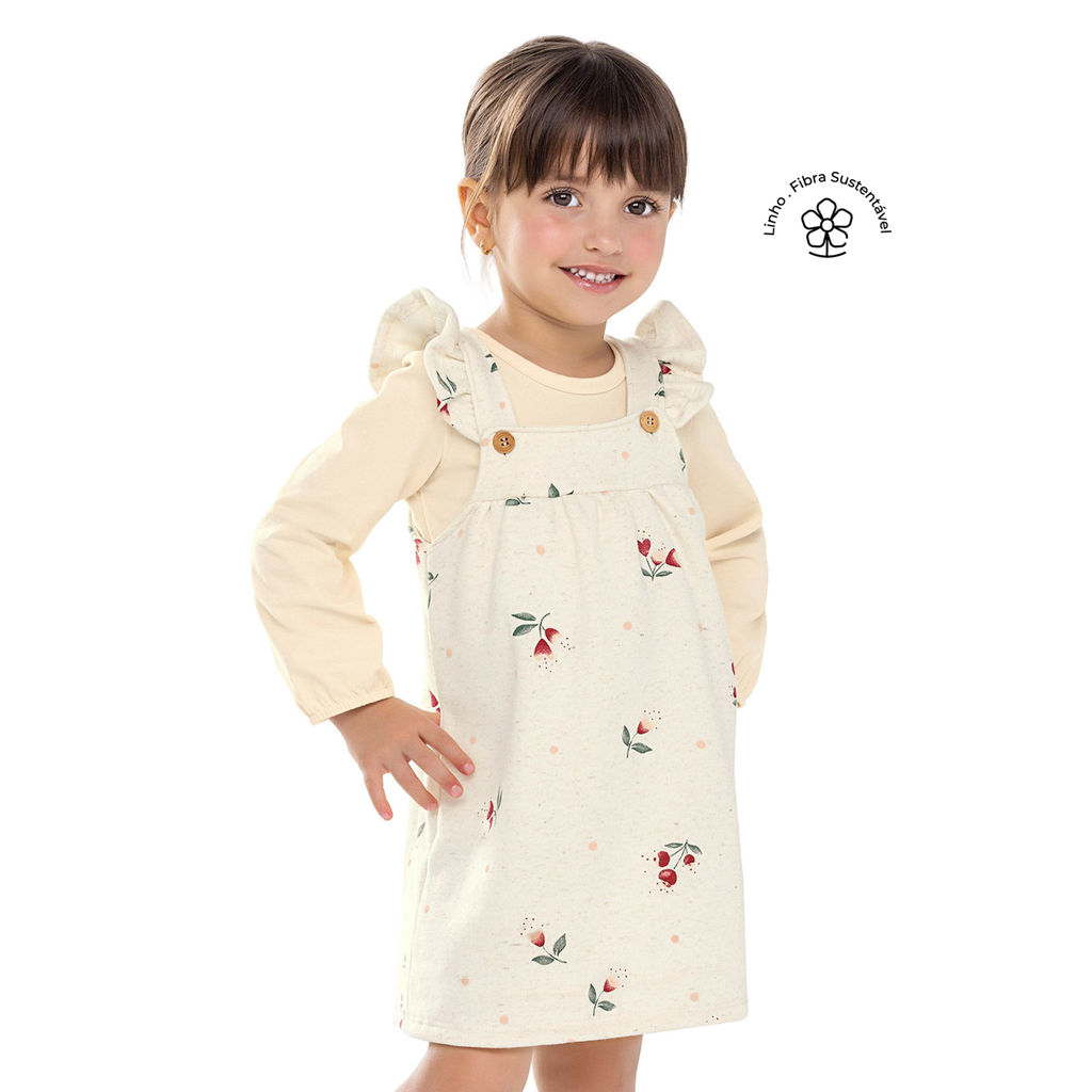 Conjunto Longo Infantil Menina Floral Colorittá Bege