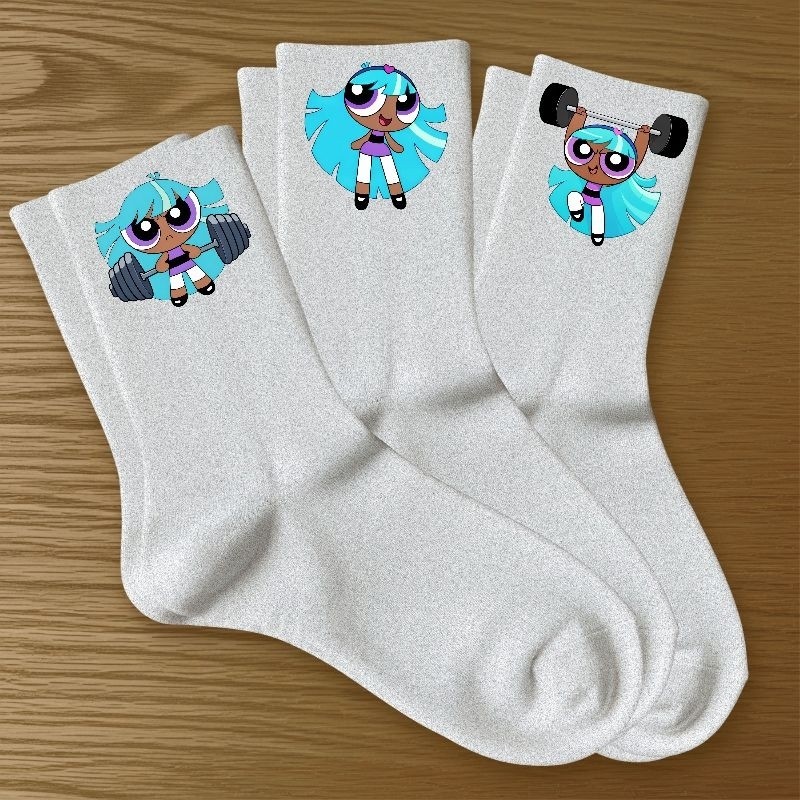 Meias Femininas Kit 3 Pares Garota Super Poderosa Estampa Estrelinha Algodão Premium Cano Médio Macias Confortáveis