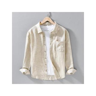 Primavera verão linho de seda camisa de manga comprida masculina All-Match simples Casual solto Drape Lyocell camisa de 
