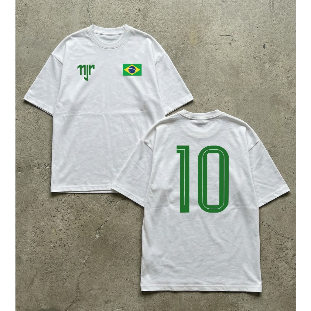 [Camiseta Premium em Algodão Puro]HYP Camiseta Oversized Neymar Jr 10 Brasil Verde Streetwear Masculina Futebol Jersey