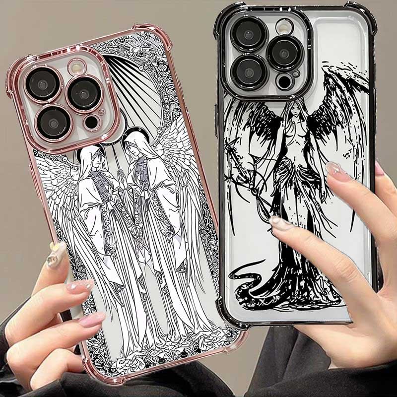 Legal Escuro Asas De Anjo Casal Caso Capa Para Samsung Galaxy A57 A37 A27 A07 A55 A35 A36 A54 A15 A16 A33 A73 Macio Galv