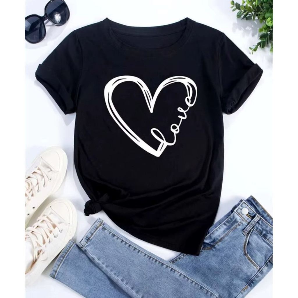 Amor coração impresso tendência feminina roupas de moda camisetas gráficas roupas impressão camisa feminina manga curta