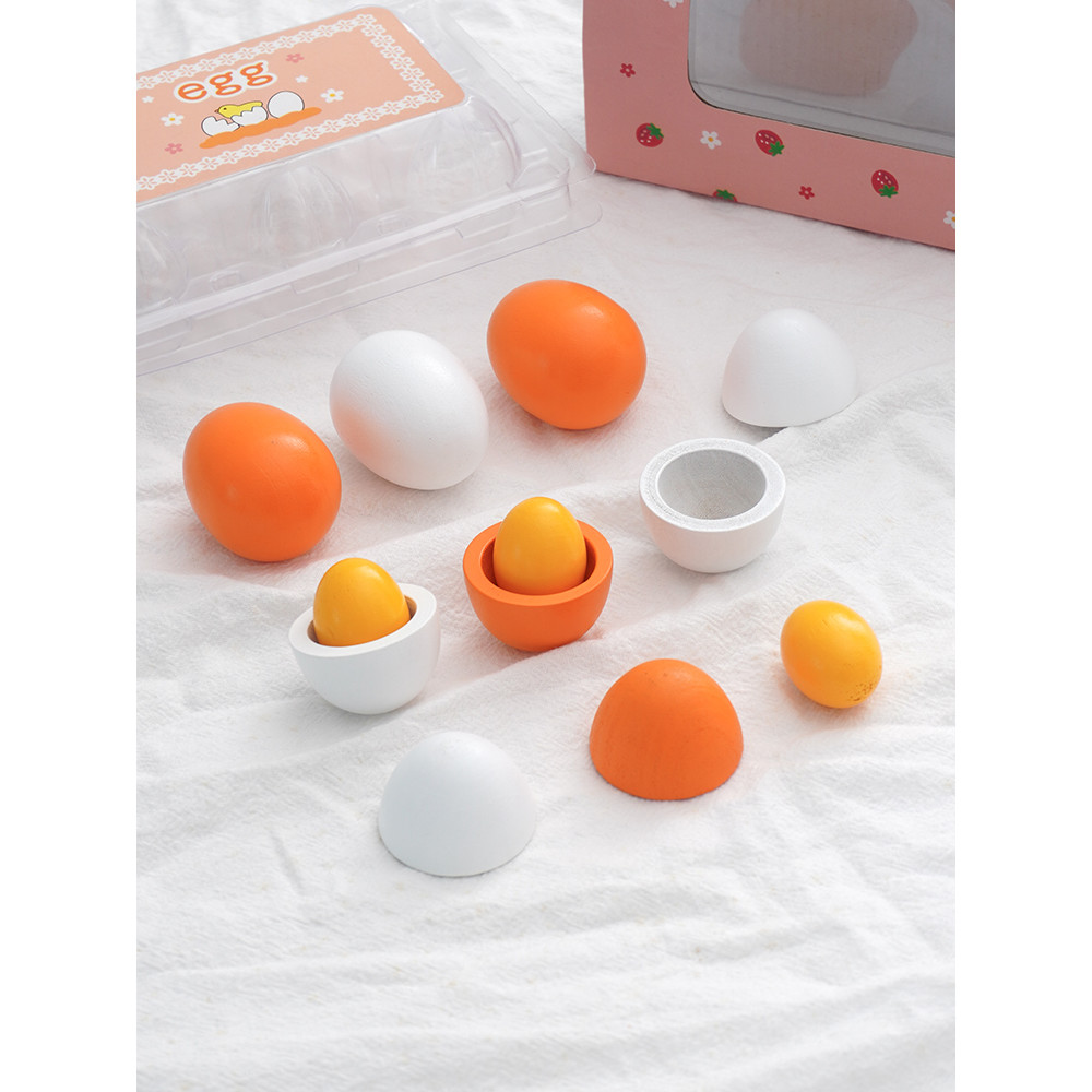 Simulação de madeira ovo combinação brinquedo caixa de armazenamento meninos meninas jogar casa brinquedo conjunto