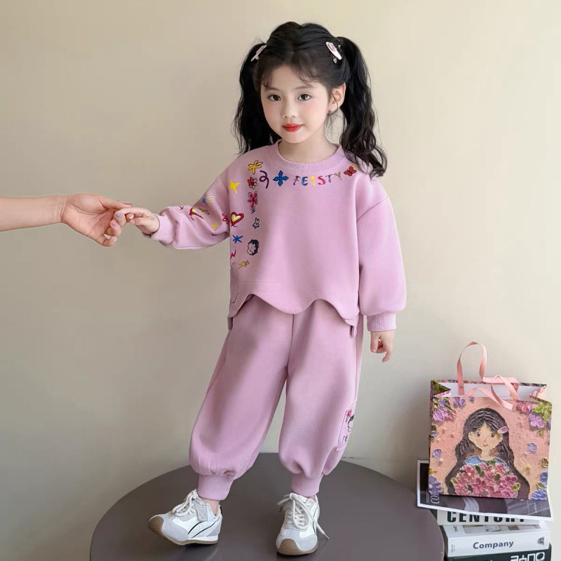 Crianças roupas meninas roupas terno primavera outono 2026 novo estilo moda crianças bebê moda Casual moletom de duas pe