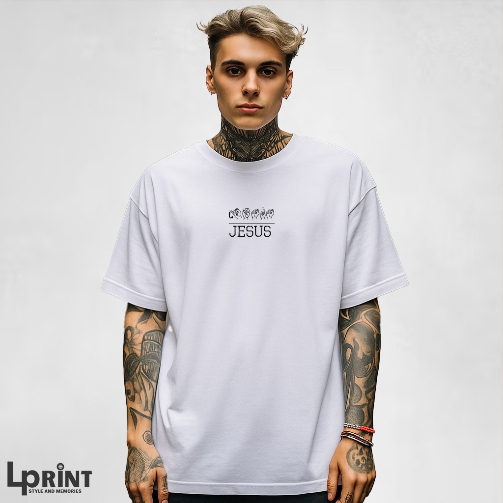 Camiseta Oversized JESUS LIBRAS Masculina Premium 100% Algodão Religião Streetwear Estilo Casual Caimento Perfeito