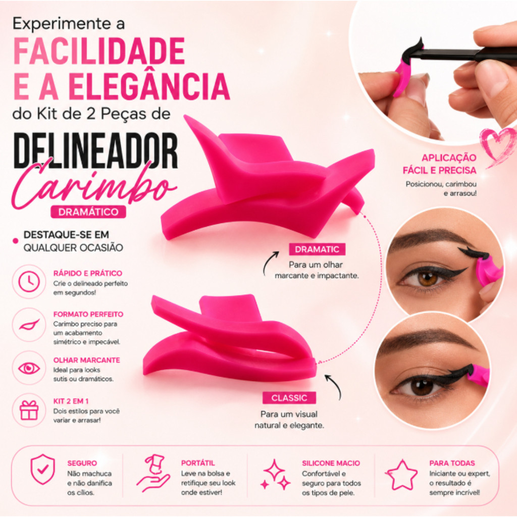 Experimente a Facilidade e a Elegância do Kit de 2 Peças de Delineador Carimbo Dramático - Destaque-se em Qualquer Ocas