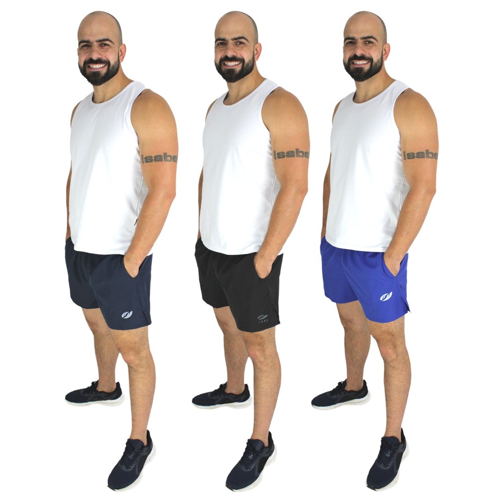 Kit 3 Shorts Masculino Corrida Treino Academia Curto Com Elastano Academia Elástico e Bolso