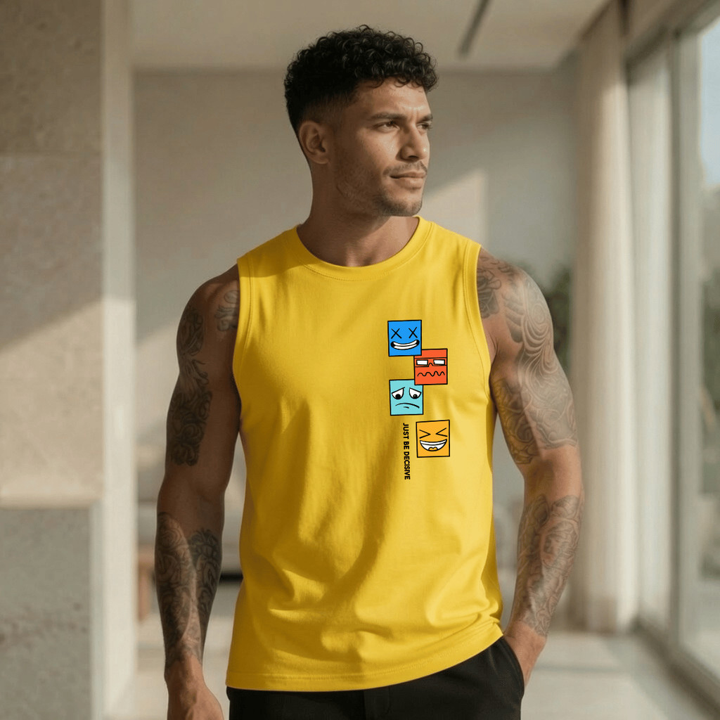 Regata Masculina Estampada Rosto Quadrado 100% Algodão Academia Treino Fitness Casual Streetwear Verão Camiseta Cavada