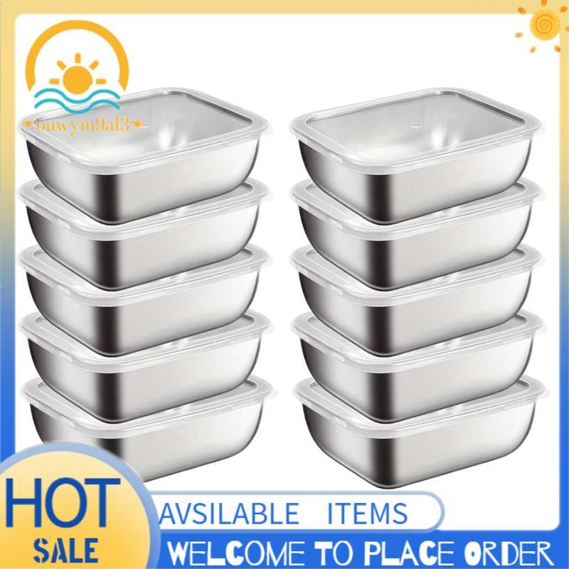 Recipientes De Armazenamento De Alimentos De Aço Inoxidável Com Tampa Flip-Top , 10 Peças , Organizadores De Geladeira R