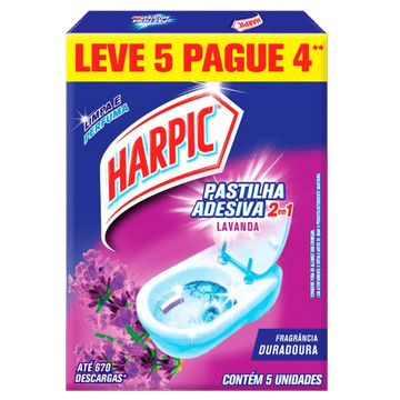 Harpic Pastilha Adesiva Lavanda 2 em 1 Leve Mais Pague Menos- 5 unidades