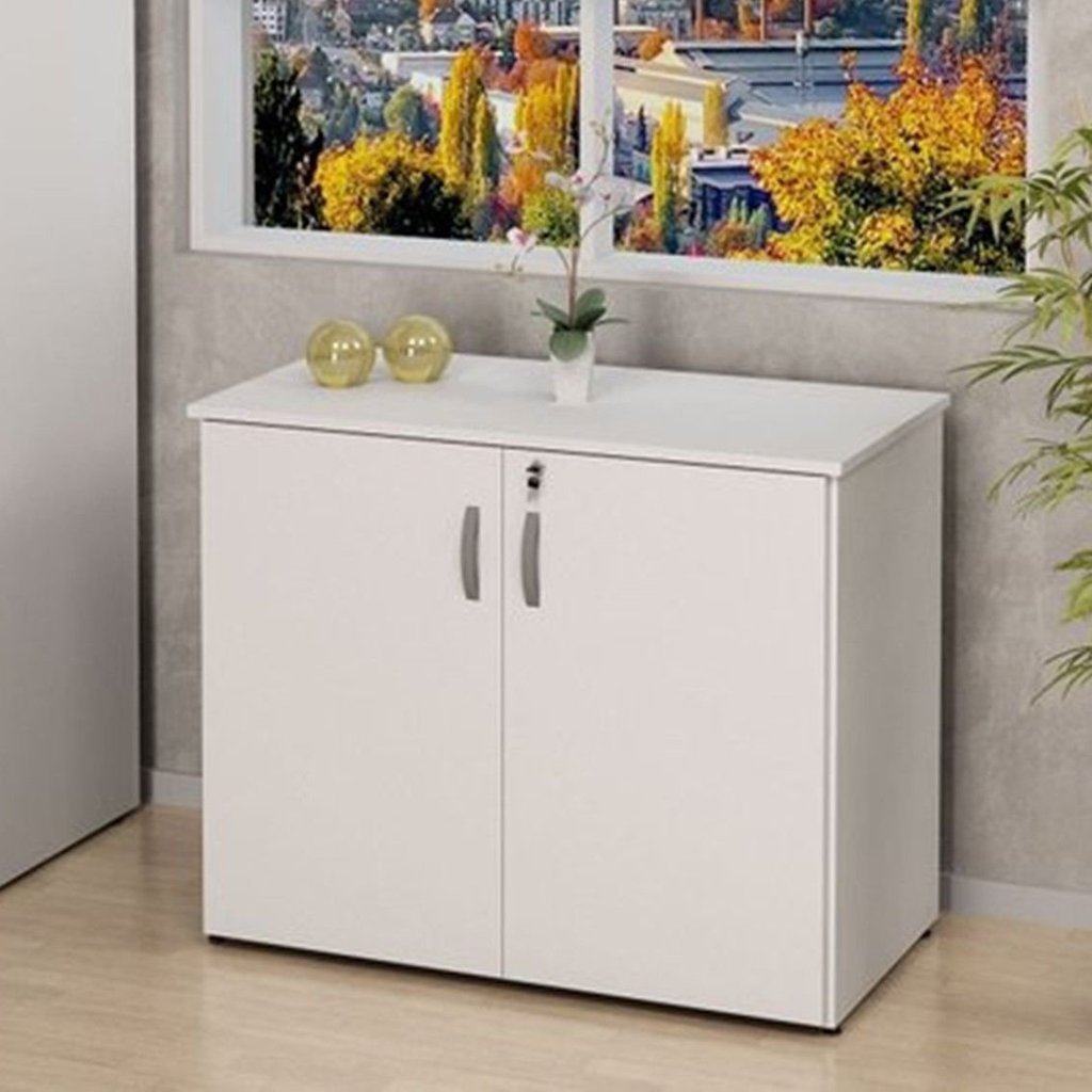 Armário Multiuso Baixo 2 Portas 80cm Largura em MDP Branco Linha Office Branco