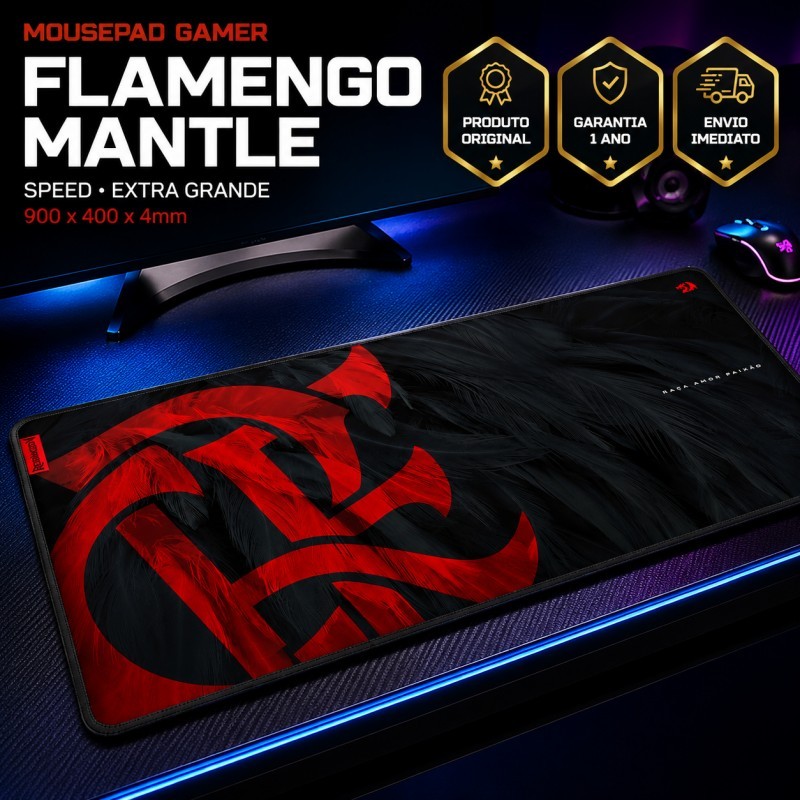 Mousepad Gamer Redragon Flamengo Mantle Speed Extra Grande 900x400x4mm FL032 Preto