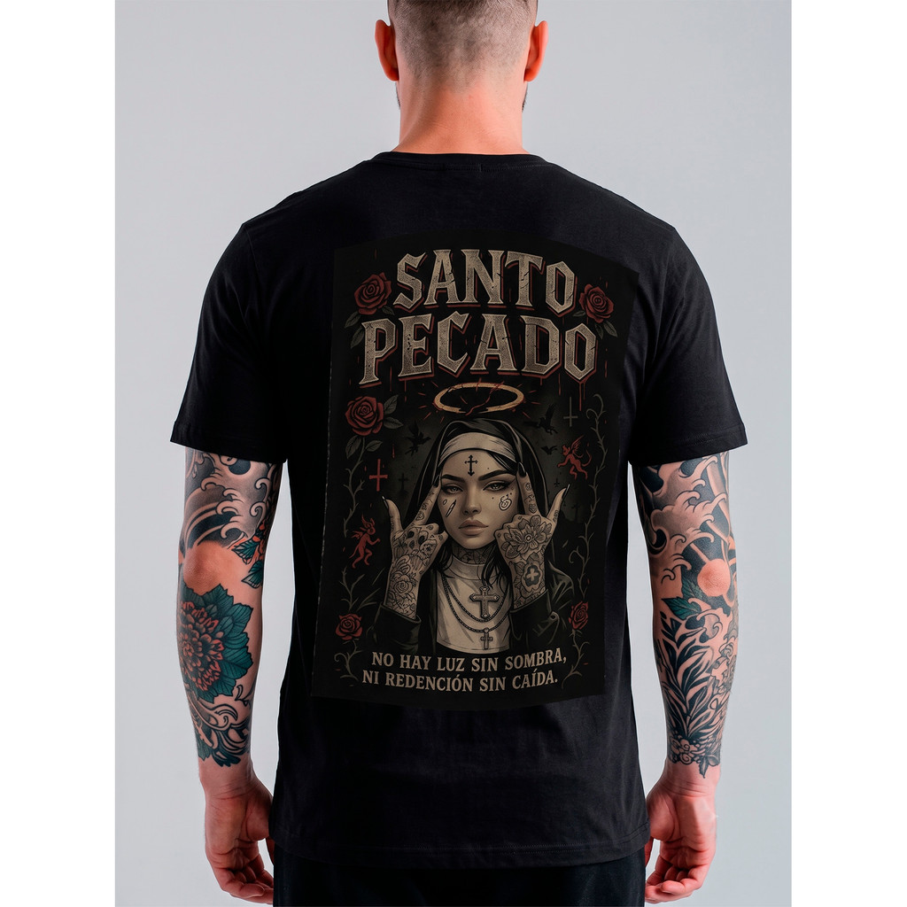 Camiseta Masculina Santo Pecado - Camisa Streetwear Unissex 100% Algodão Plus Size Oversized Envio Rápido