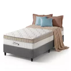 Cama Box Solteiro Cinza + Colchão Molas Ensacadas Pillow In Zidi Houston 88x188x65cm