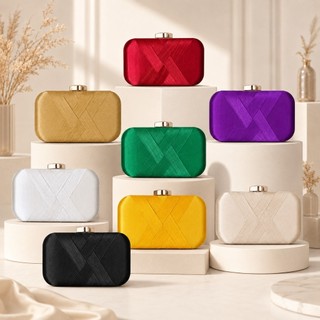 Bolsa Clutch Feminina de Festa Luxo em Cetim Trançado com Corrente Removível para Casamento Formatura Festas e Eventos