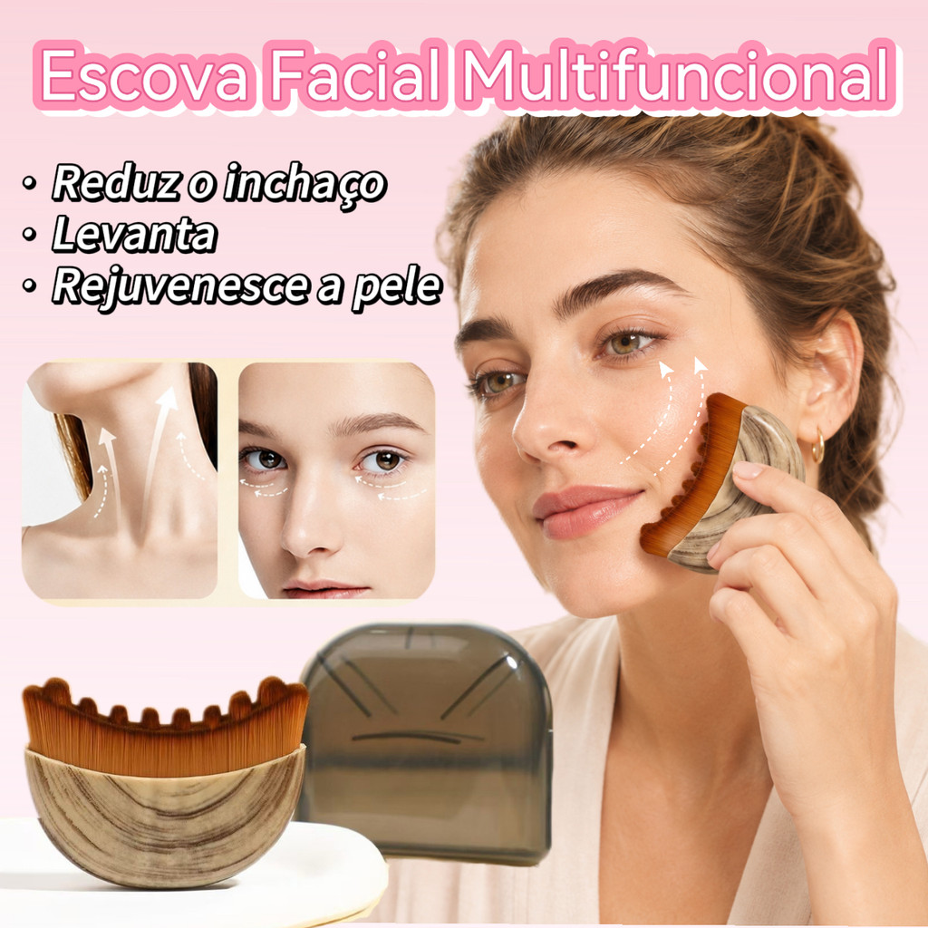 Escova Massageadora Facial para Skincare Reutilizável Lifting Drenagem e Massagem Com Case Protetora