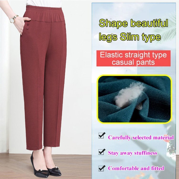 [Tecido Leve e Fresco] Calças Retas para Mães Tecido Leve Verão/Calças Femininas/Moda Casual