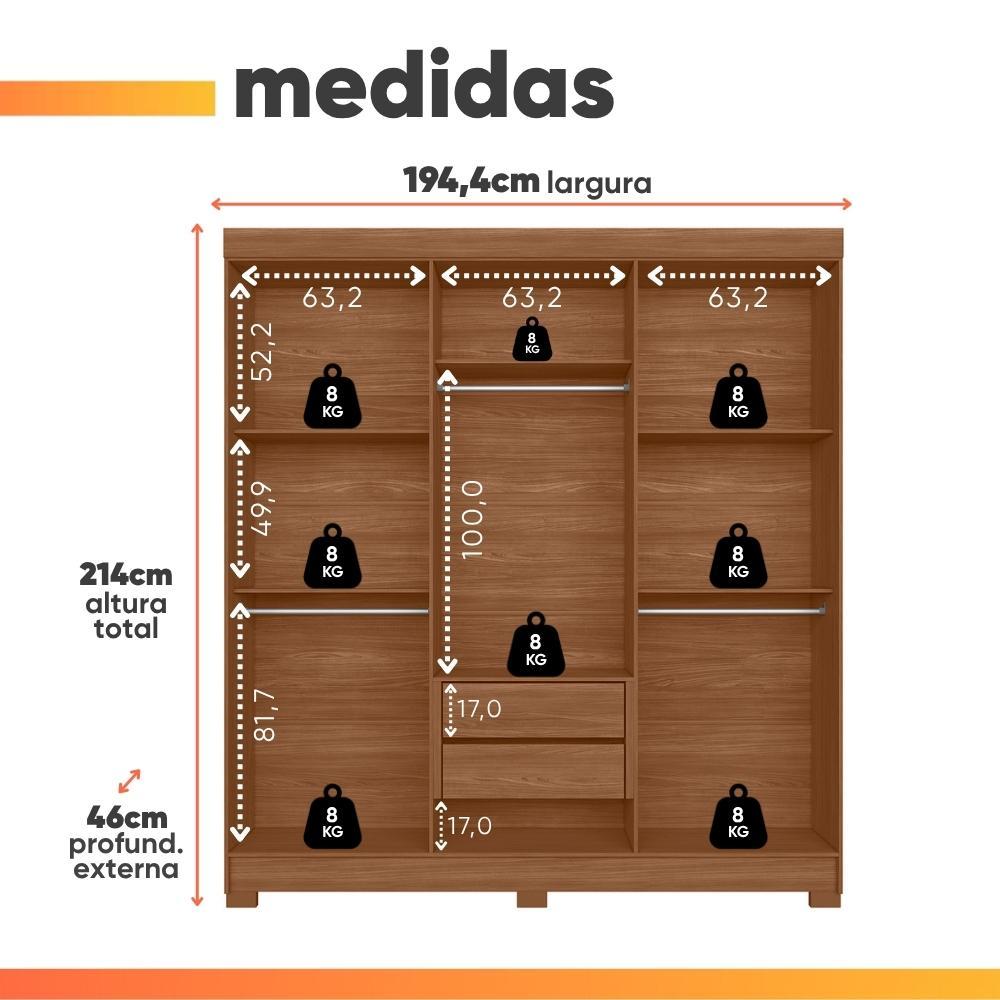 Guarda Roupas Casal com Espelho 6 Portas 2 Gavetas Talia — imagem 2 de 2
