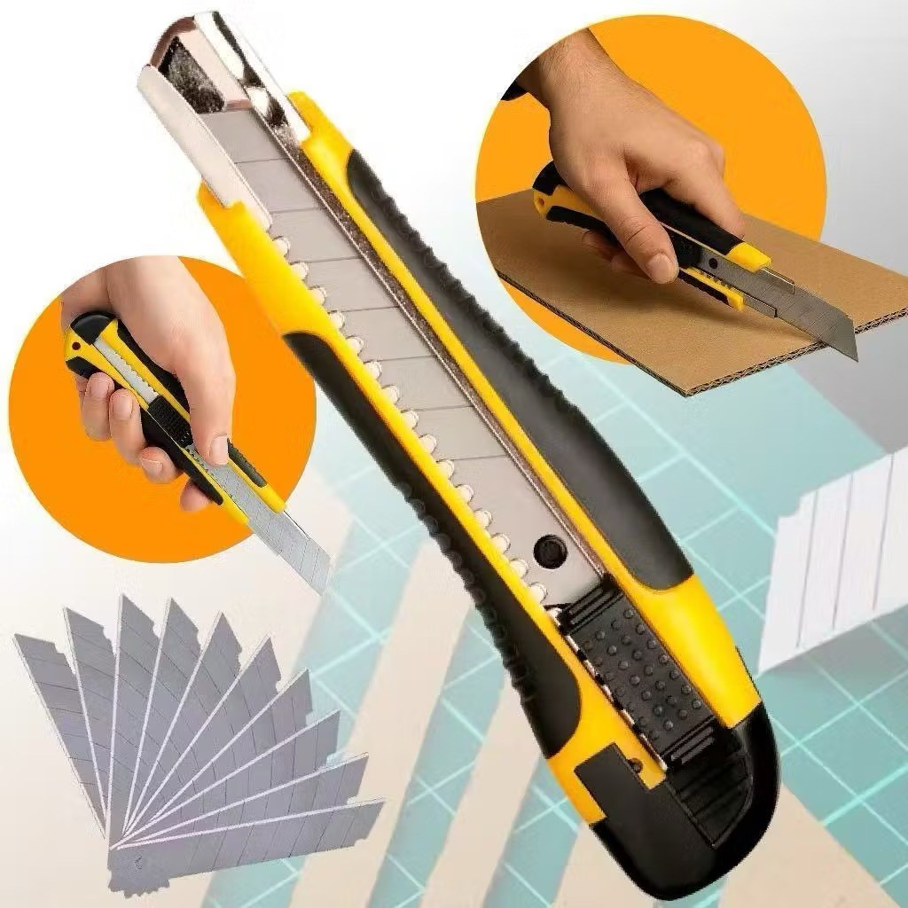 Kit Estilete +3Lâmina Caixas Ferramenta Corte de Papelão e Abrir Encomendas Lâmina Segurança Multiuso