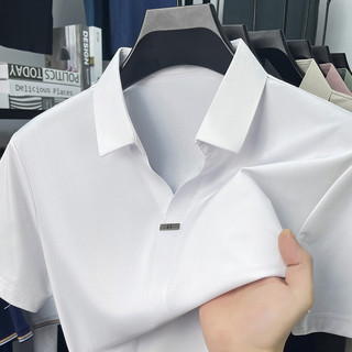 Tesoura de manga curta masculina de seda gelo fina de alta qualidade lapela cor sólida POLO Casual Anti-rugas solto médi